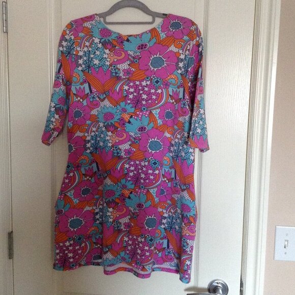 Blue Platypus Grooviest Blooms Women's Tunic Pink Aqua Size M Hippie 60's Cute - Picture 4 of 6